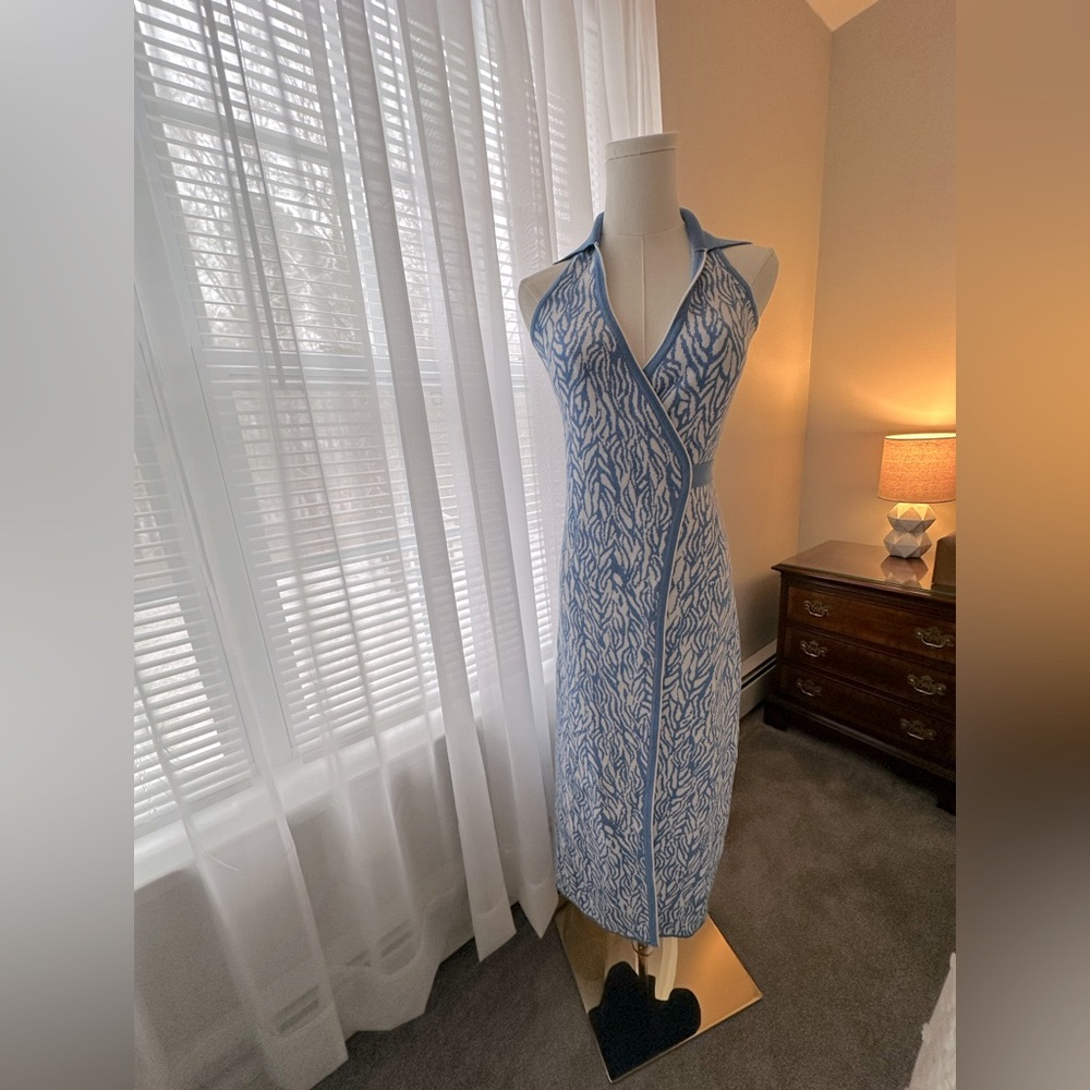 DVF for Target Women's Collared Sleeveless Sea Twig Blue Sweaterknit Wrap Dress